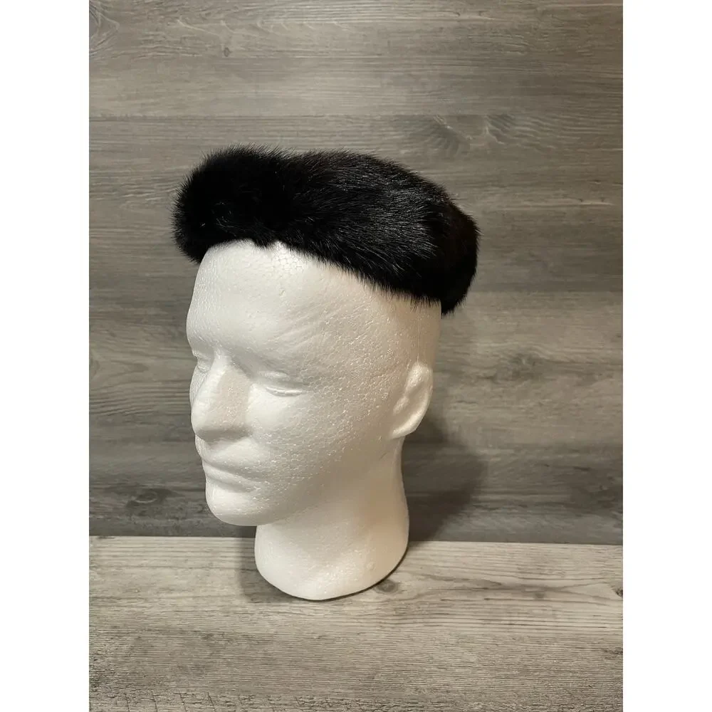 VTG 1950s Marshall Field’s Black Mink Fur Toque Hat Real Fur Classic Mid Century
